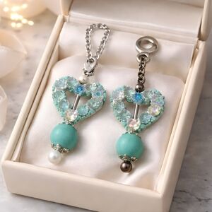 Aqua Floral Heart Tumbler Straw And Handle Charms. Tumbler Not Included.